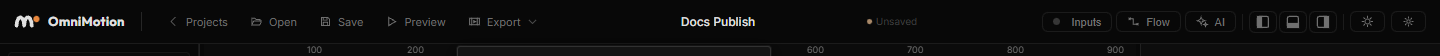 The Export menu under the top bar button: Project file (.omni), PNG image and Video (WebM)