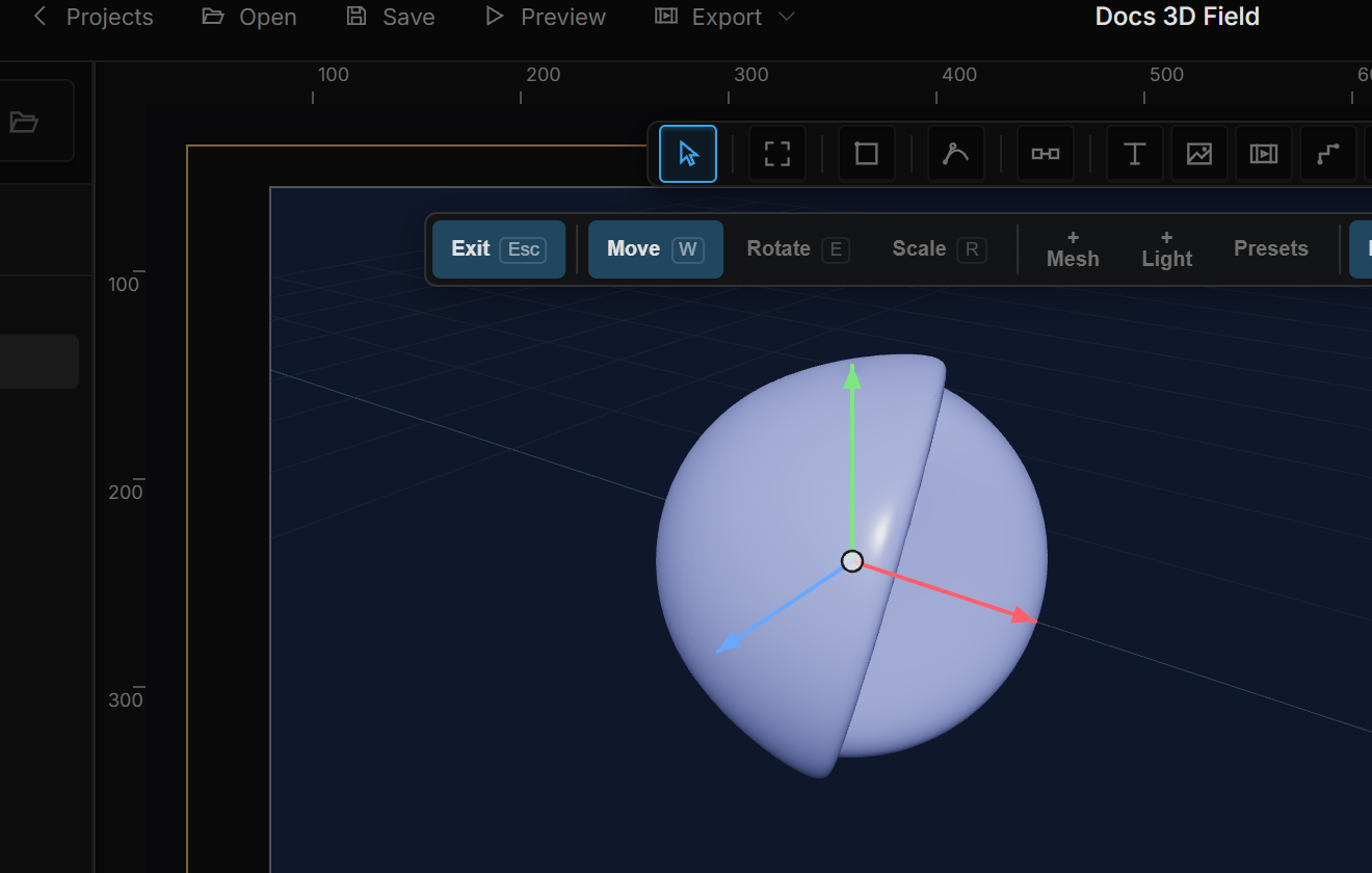 Show area: the radius wireframe hugging a plane's surface under the cursor