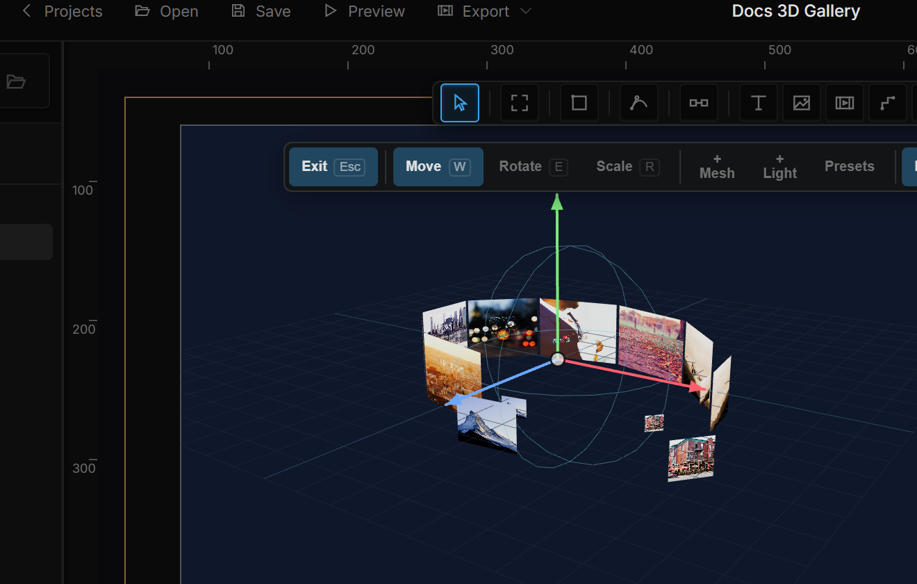 A ring gallery of photos with one focused card lifted toward the camera