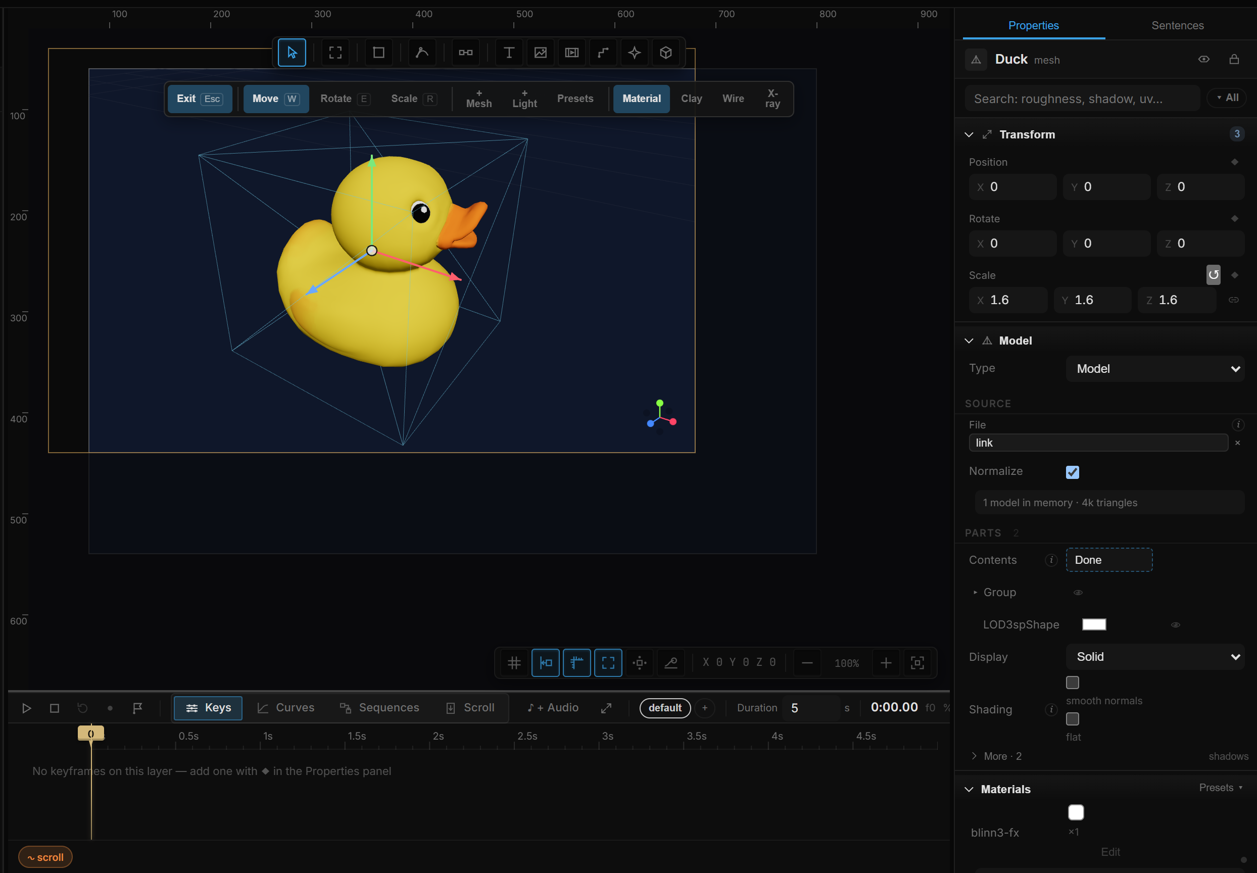 Parts edit mode: the list with a highlighted row, color swatches and eye buttons; the same part outlined on the canvas