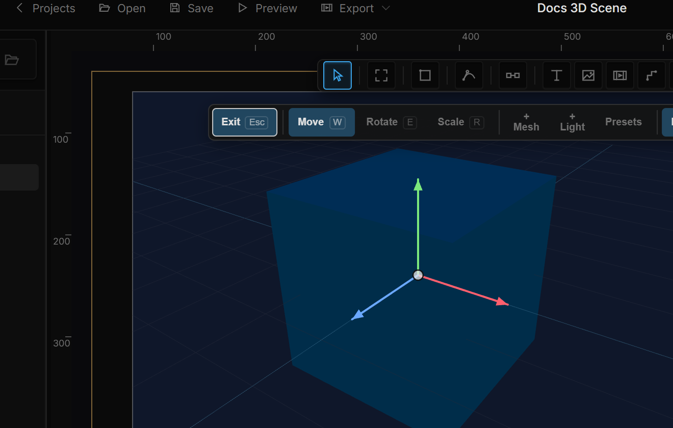 Clicking a mesh inside a scene: the picked mesh highlighted with its gizmo