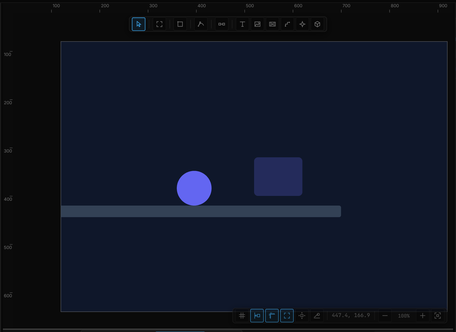The colliders overlay: teal outline on the floor, gold on the ball, a dashed sensor rectangle to the right