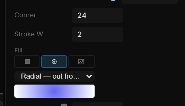 The Appearance section on a rectangle with a radial gradient, a 2px inside stroke and rounded corners