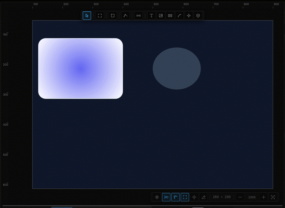 Dragging the axis handle of a radial gradient on the canvas while the Stops rows update