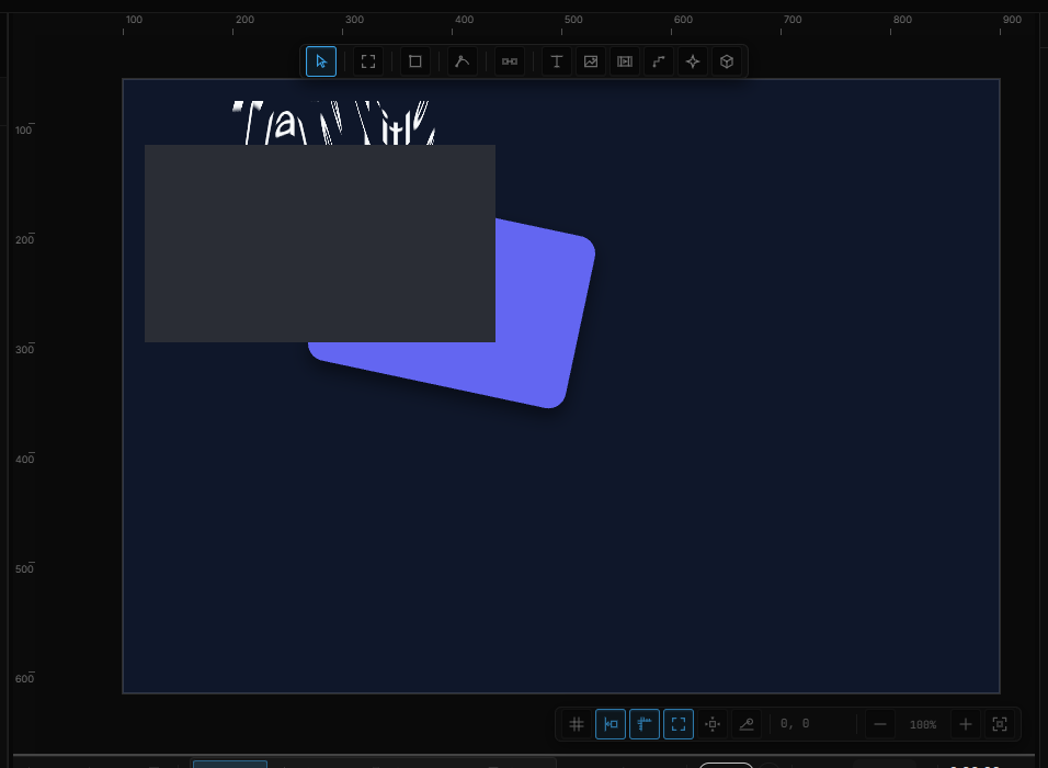 Three shapes and a text layer on an artboard