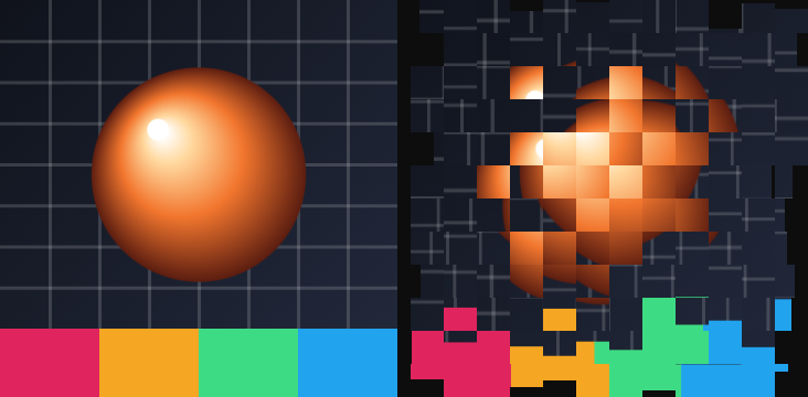Before / after: Datamosh blocks on the sample image