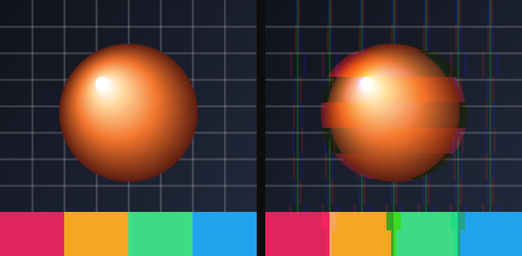 Before / after: Glitch on the sample image