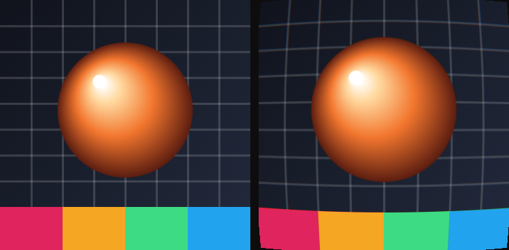 Before / after: Lens distortion on the sample image