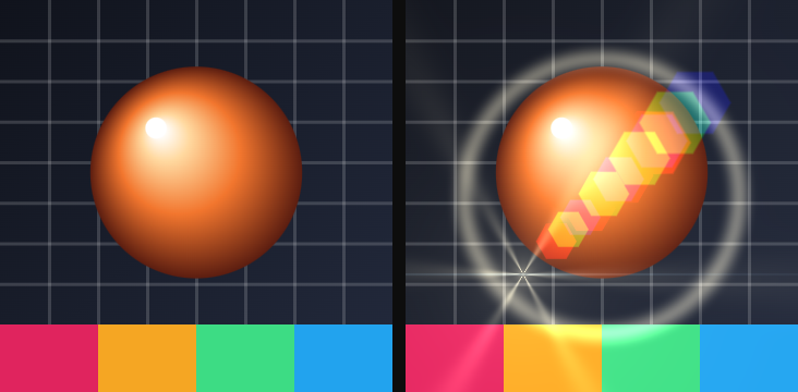 Before / after: Lens flare on the sample image