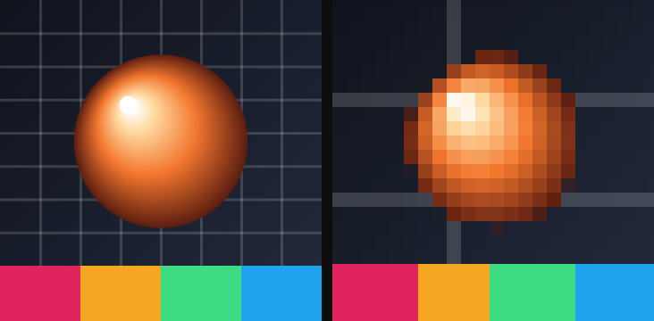 Before / after: Pixelate on the sample image