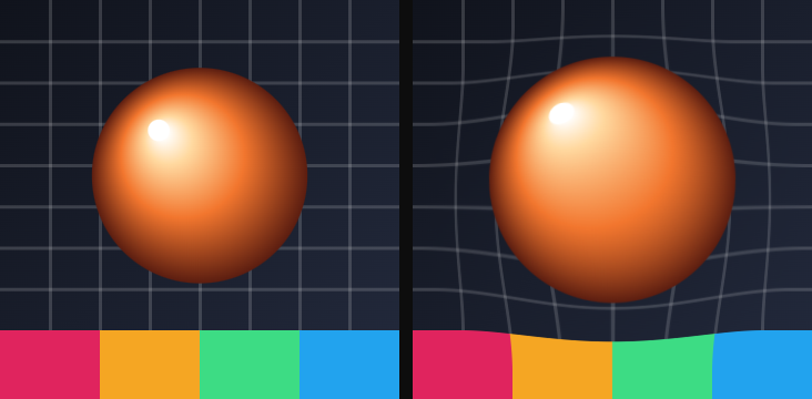Before / after: UV warp on the sample image