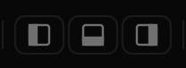 The three panel buttons in the top bar: left panel and right panel filled, timeline outlined